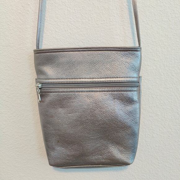 SAS Darla Silver Metallic Crossbody Purse Bag Travel Compact Portrait Collection - Picture 8 of 11